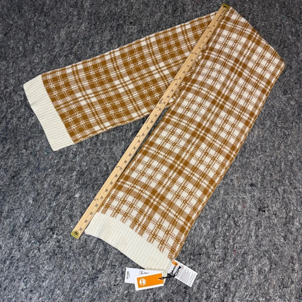 Timberland‎ Mens Plaid Knit Scarf Wheat Cream Acrylic Winter Scarf NWT